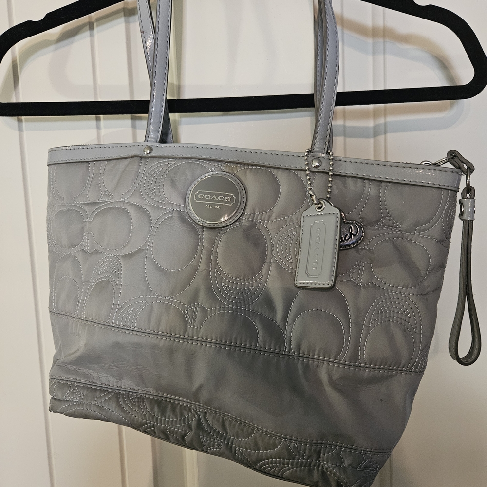 Coach Silver Quilted Tote Bag